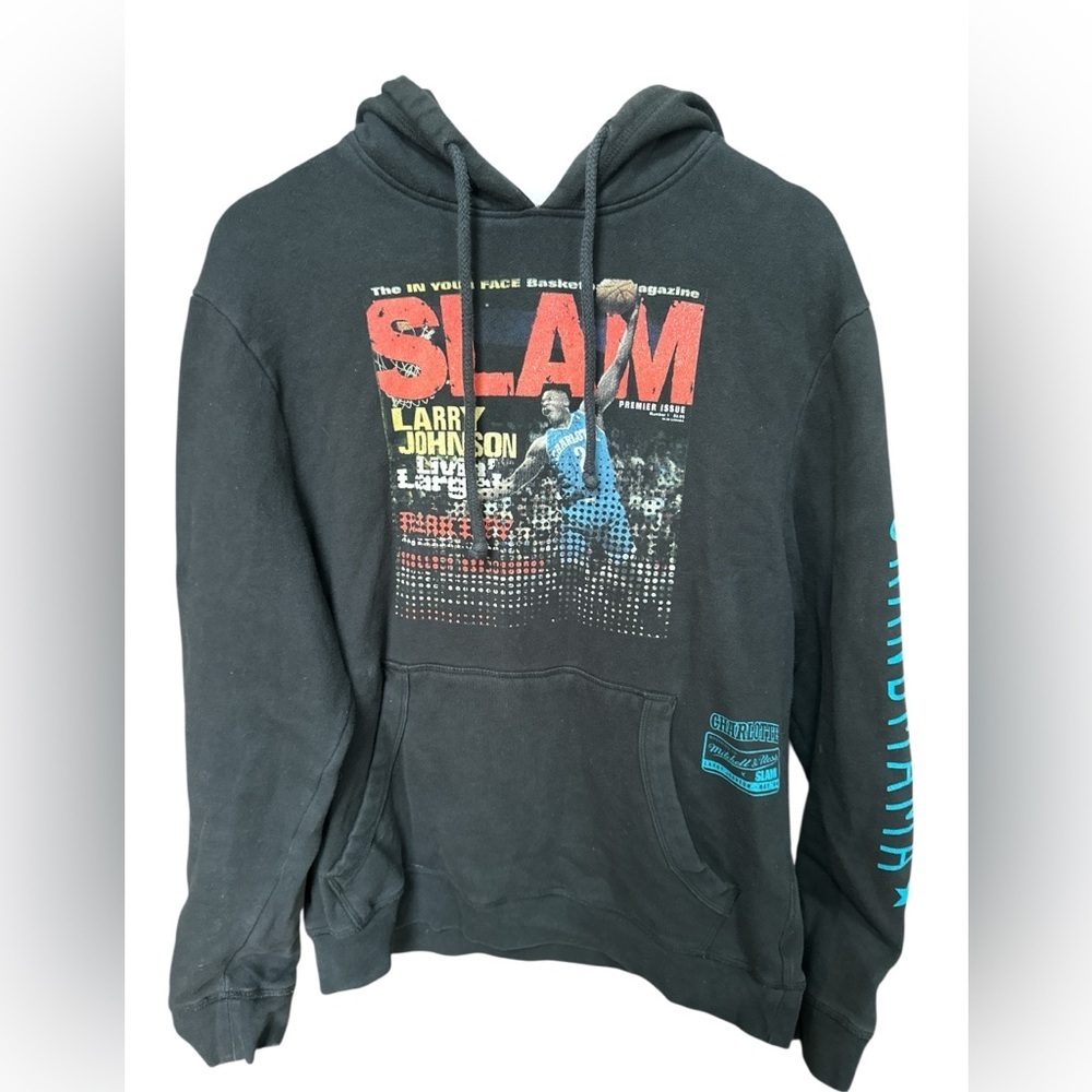 MITCHELL NESS SLAM HOODIE LARRY JOHNSON HORNETS Med Grandmama Charlotte Shirt